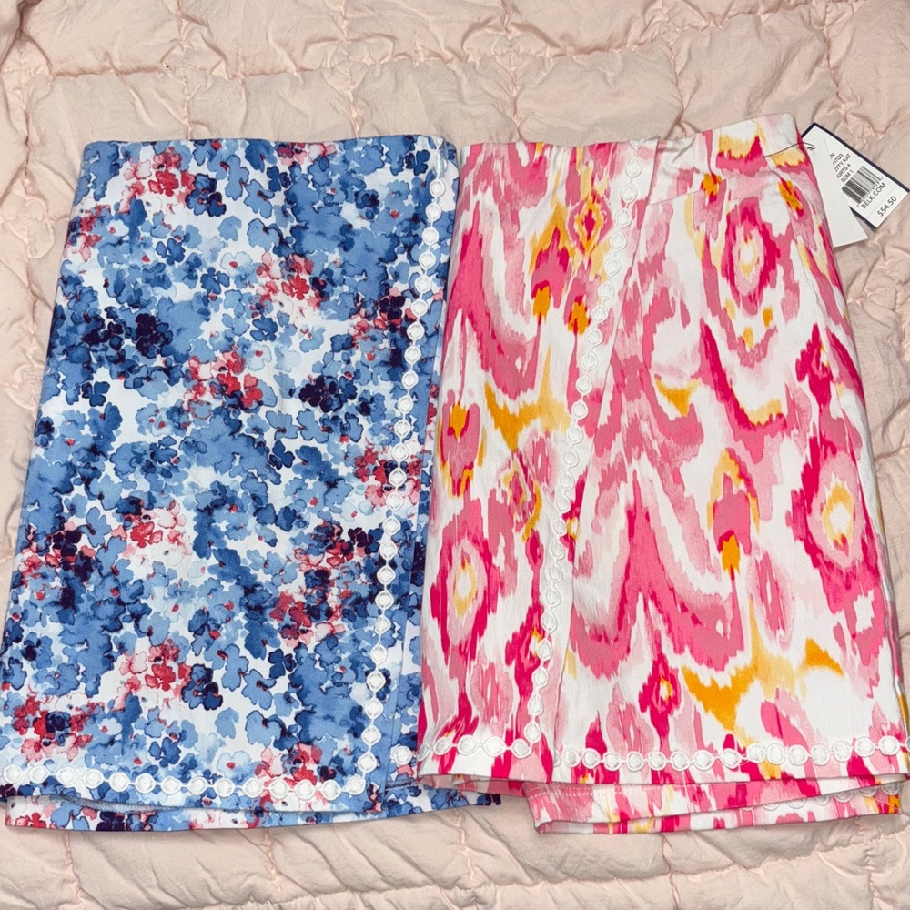 crown & ivy Blue Floral and Pink Ikat Skort Bundle